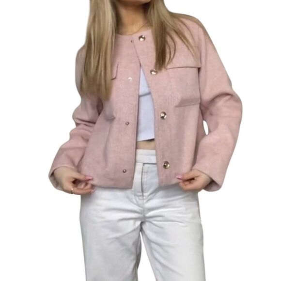 Zara Stockholm Spring Jacket Women's S Soft Pink & Gold Buttons - Picture 1 of 8